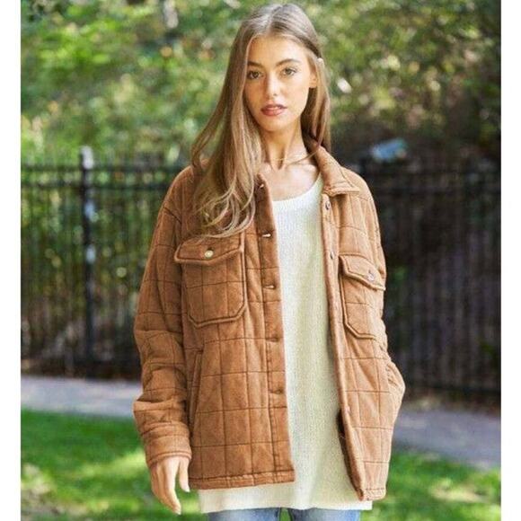 DAVI & DANI Tops - NWT Davi & Dani Quilted Shaket Camel Mineral Wash Boho Grunge Slouchy Size 2XL